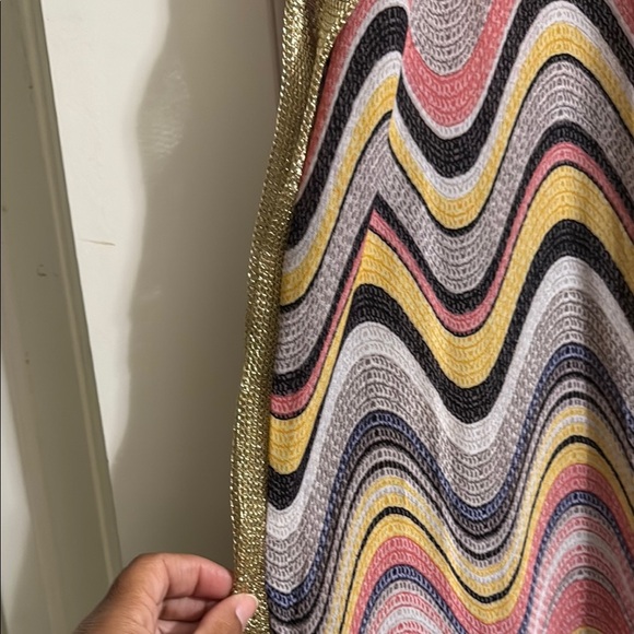 NWOT Gold trimmed Multicolor Wave Pattern Swim Coverup w/Strap/belt - Picture 3 of 4